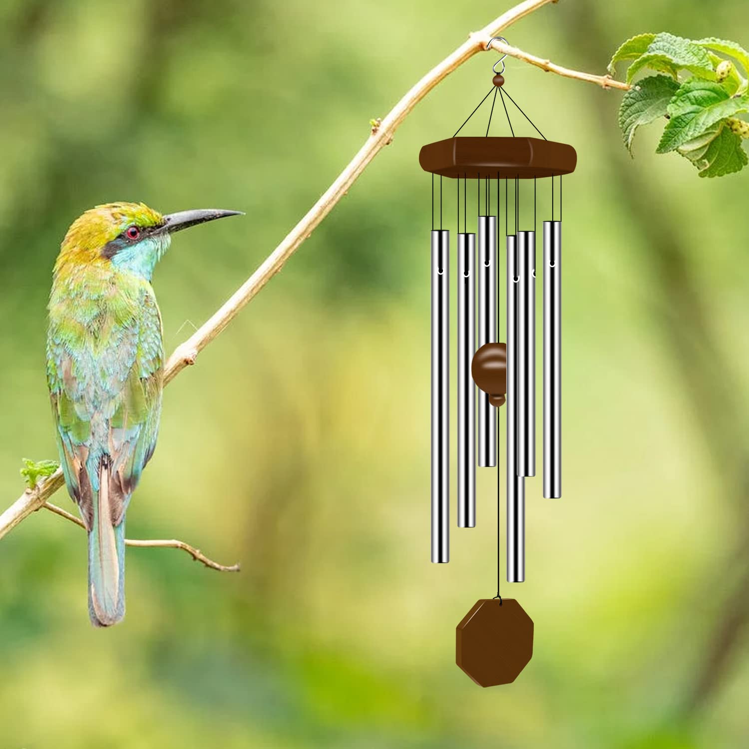 Tujol wind chimes 28-inch length shows generous hanging presence.
