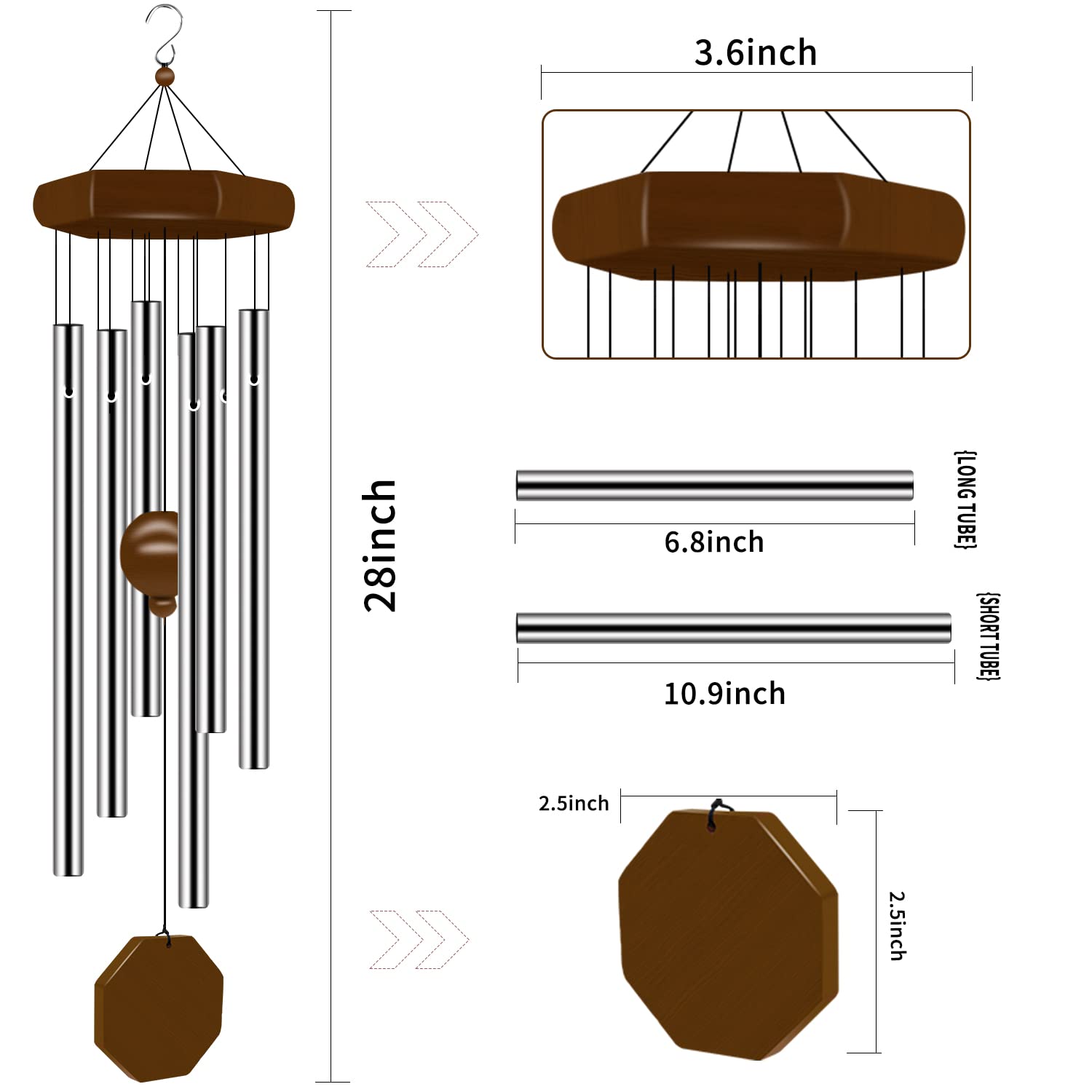 Tujol wind chimes garden scene with six tubes creating melodic harmony.