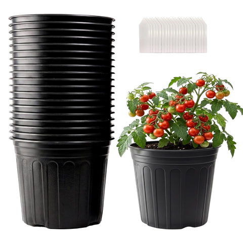 Tulpeed 25-pack flexible 2-gallon pots for versatile seedling starts.