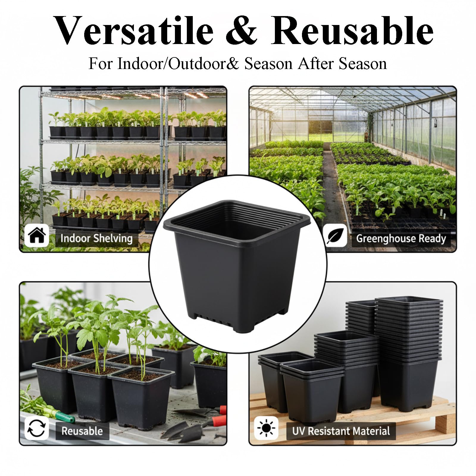 Tulpeed 25-pack square nursery pots in black, ready for batch planting