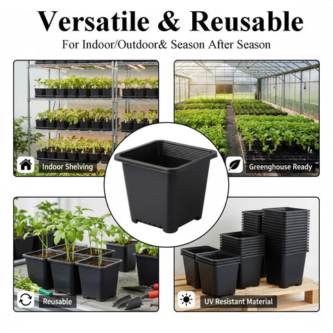 Tulpeed 25-pack square nursery pots in black, ready for batch planting