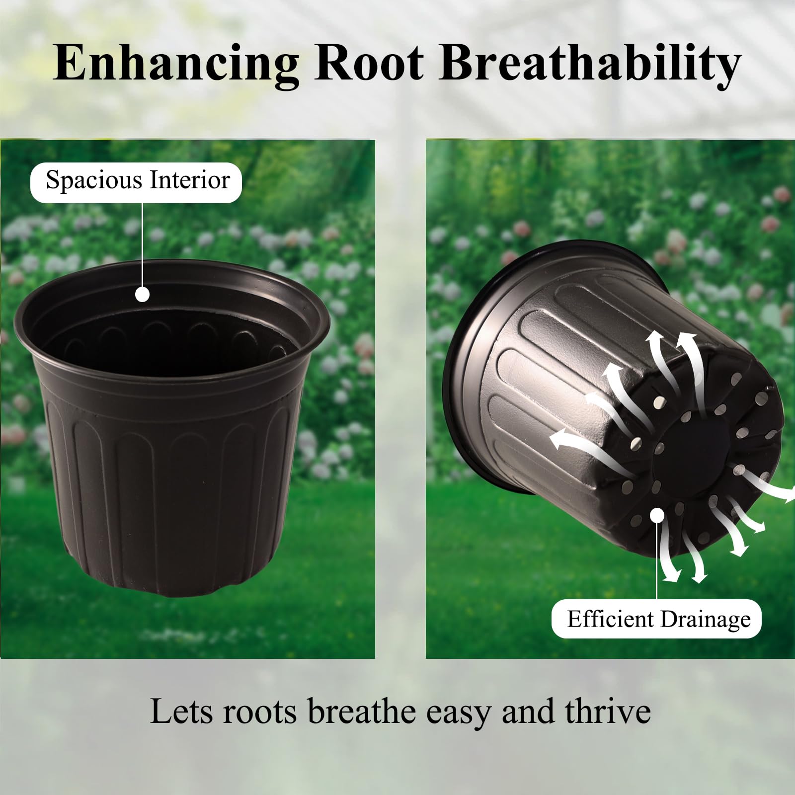 Tulpeed black nursery pots with stable cylinder shape.
