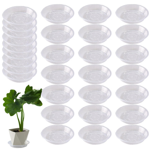 Tulpeed clear plant saucer 4.7 inches round tray protects floors by catching drips.