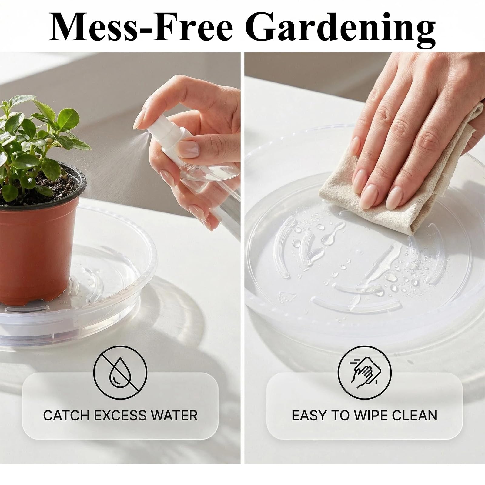 Tulpeed clean-edge saucer close-up emphasizes smooth rim for easy pot placement