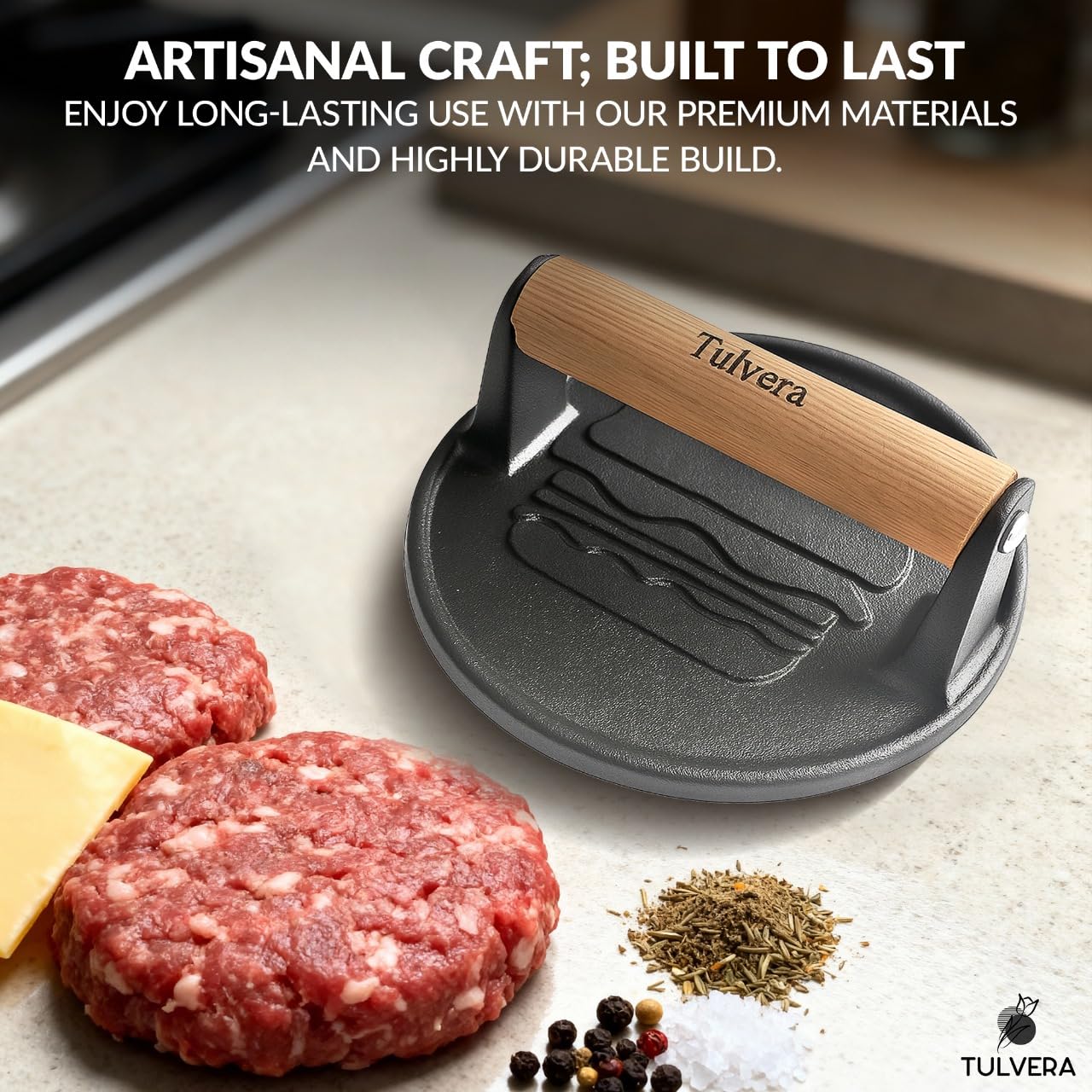 Tulvera bacon-patties smash-press helps shape crisp, evenly cooked bacon and patties.