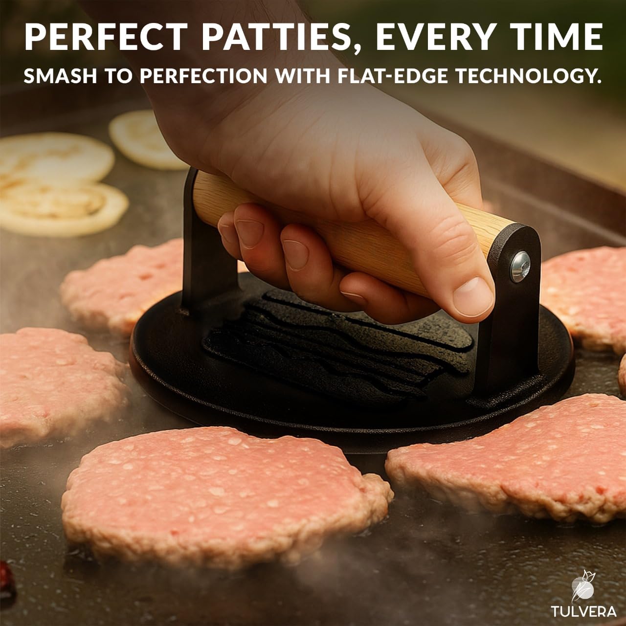 Tulvera griddle-and-grill press supports versatile cooking across outdoor kitchens.