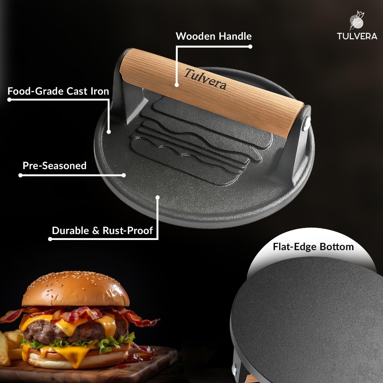 Tulvera pre-seasoned cast-iron press ready for grilling adventures right away.