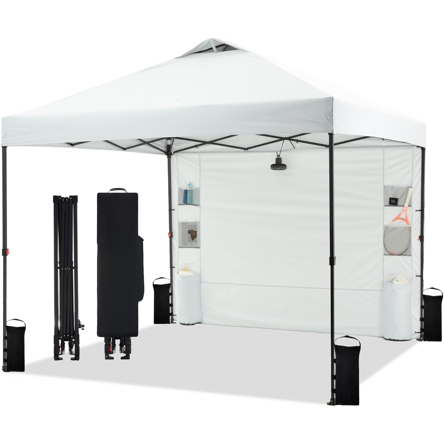 Tunbne 10x10 pop-up canopy setup showing quick one-person assembly for outdoor shade