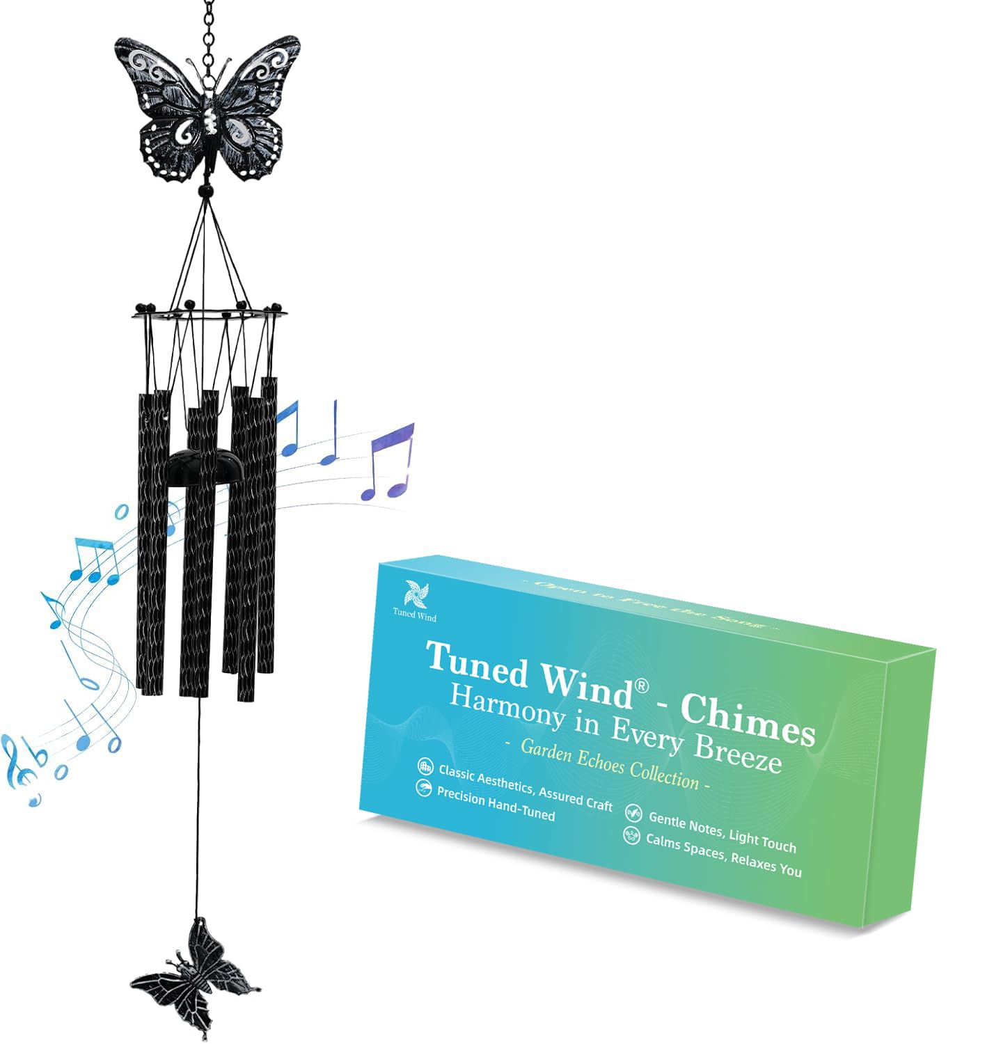 Tuned Wind 32'' butterfly wind chime outdoors for garden ambiance