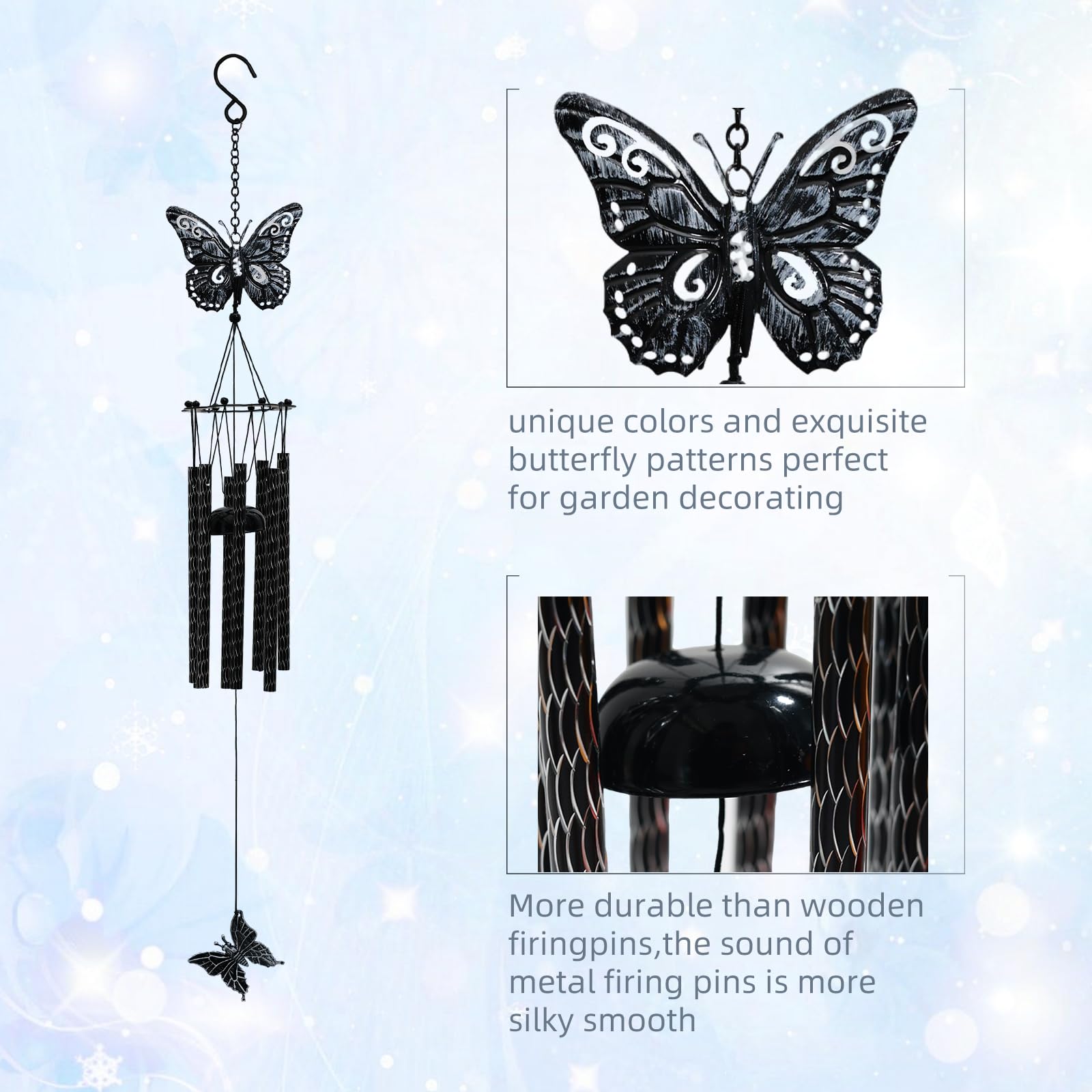 Tuned Wind wind chime close-up showing 8 aluminum tubes for durable outdoor use