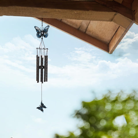 Tuned Wind butterfly wind chime garden decor creates a tranquil focal point.