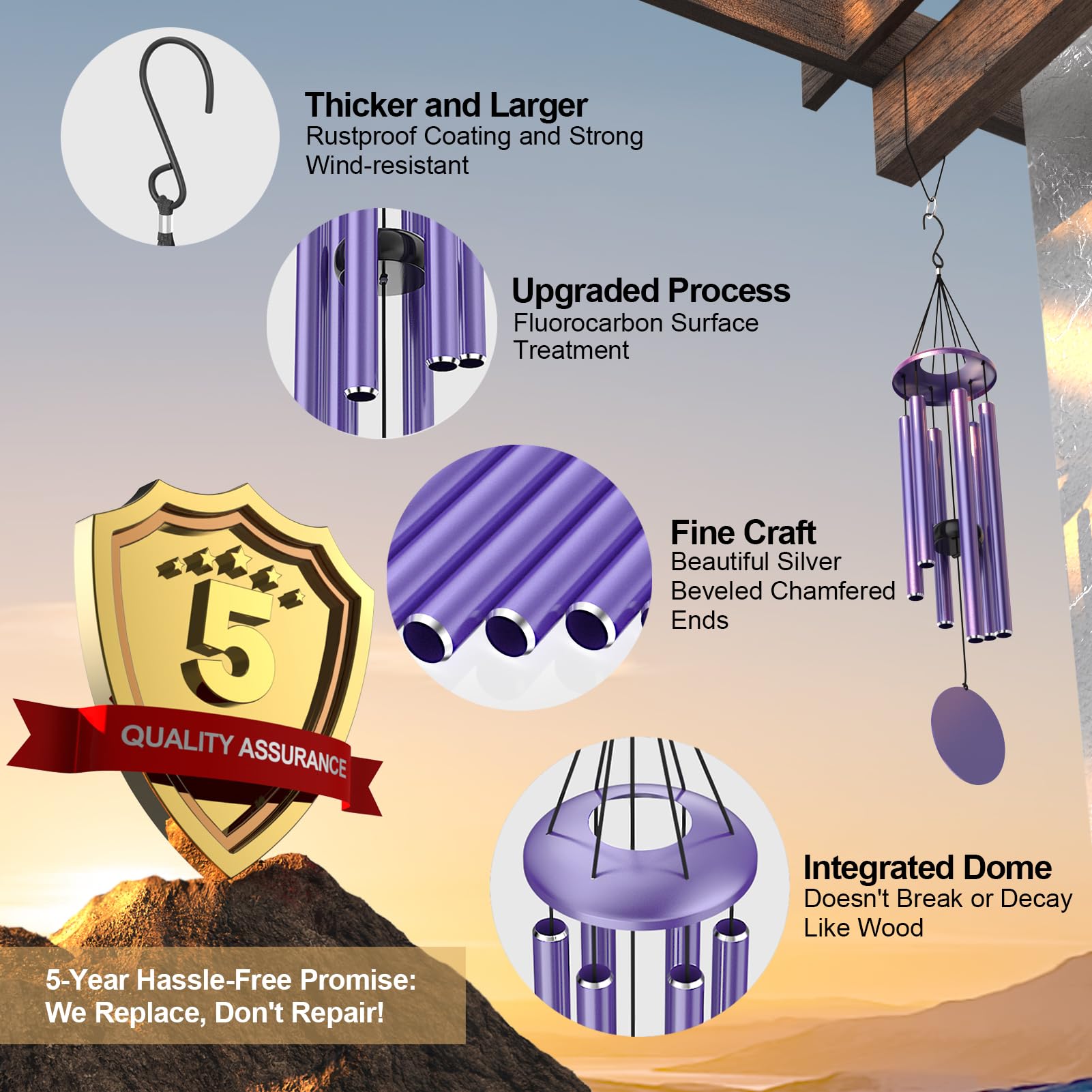 Porch, patio, or backyard decor with Tuned Wind chimes enhancing outdoor spaces.