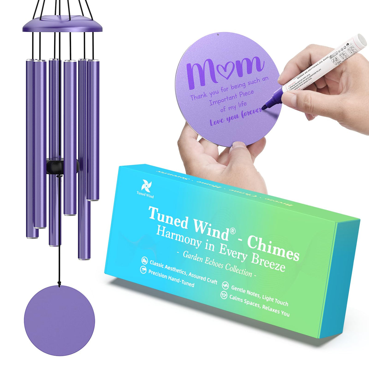 Tuned Wind Purple wind chimes for outdoor deep tone, enhancing garden ambience.