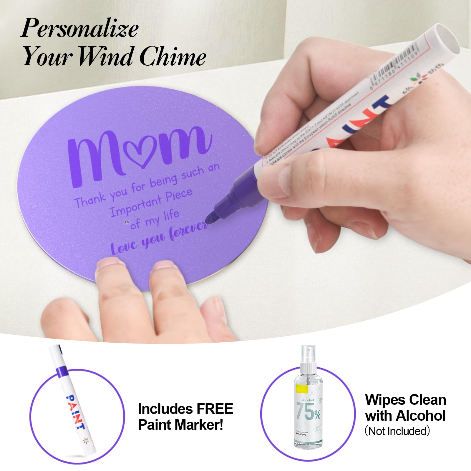 Tuned Wind wind catcher with writable surface for personalized messages on chimes.
