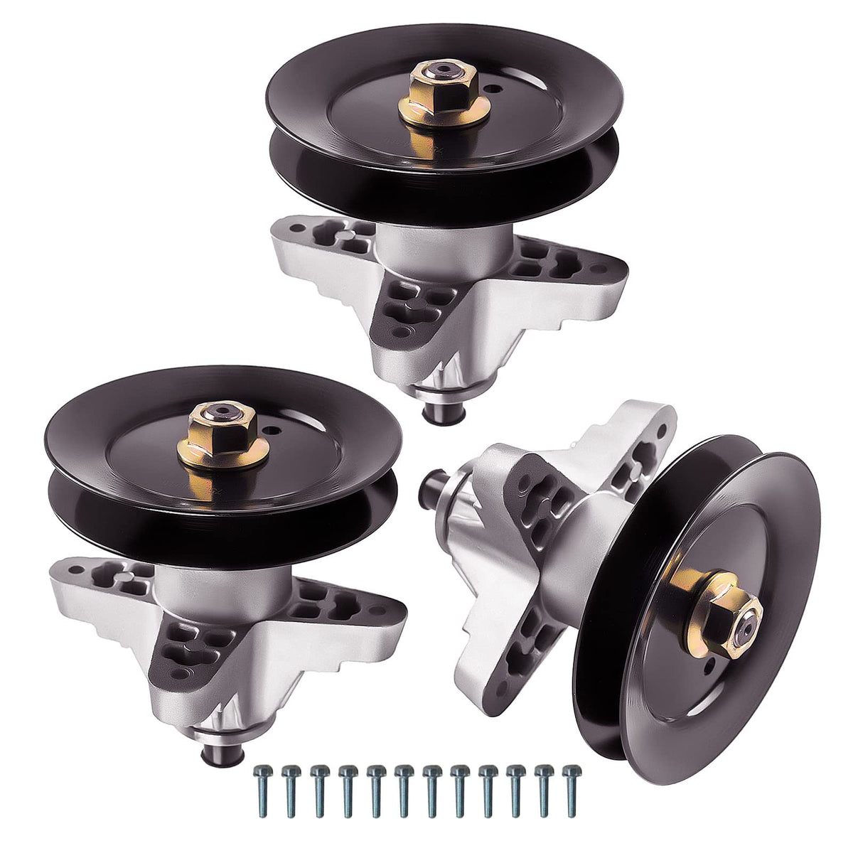 Tuningsworld spindle assembly 50in closeup showing precise fit for 50-inch decks
