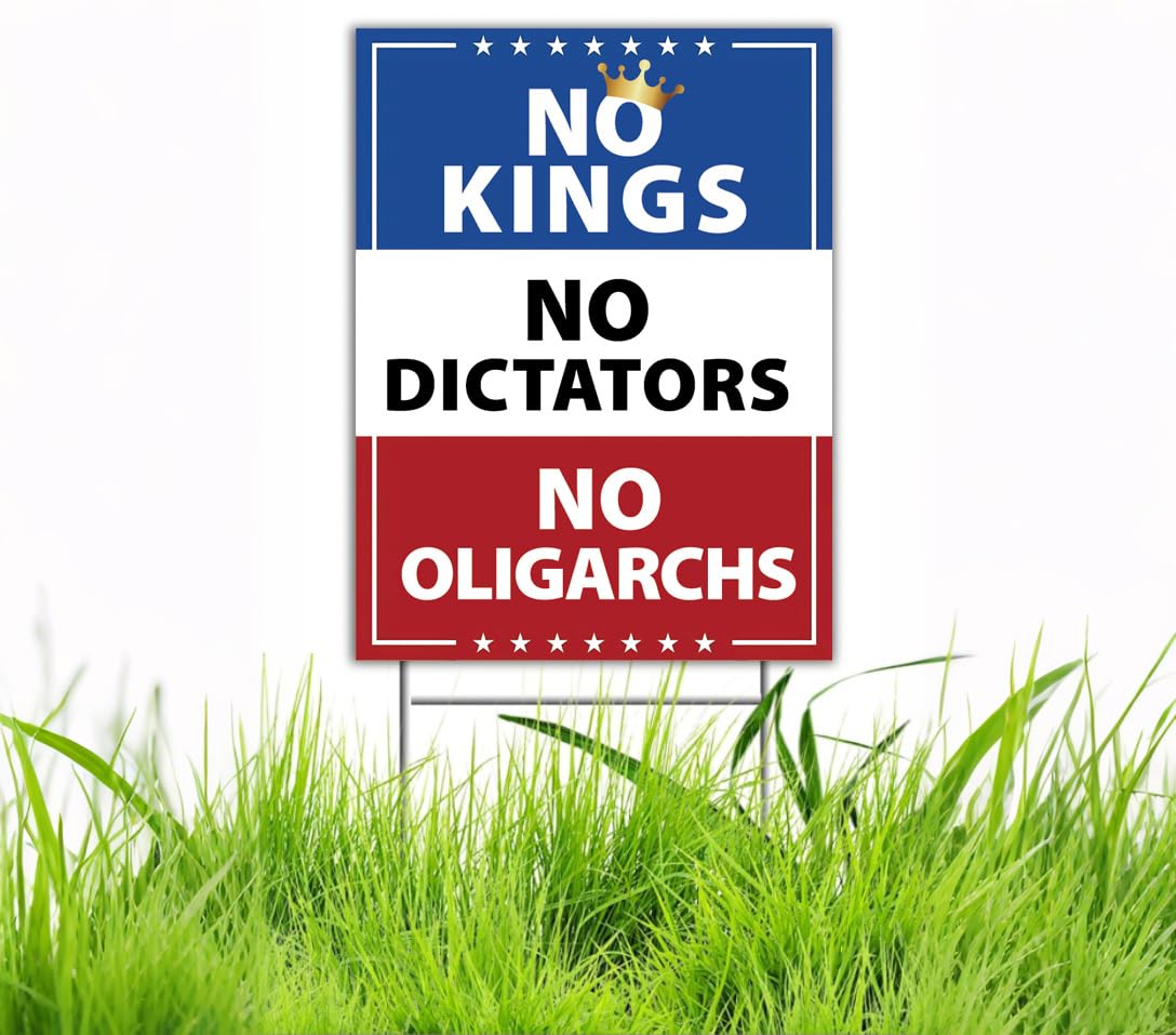 TUOCYERD No Kings in America sign displayed in yard for clear message visibility.