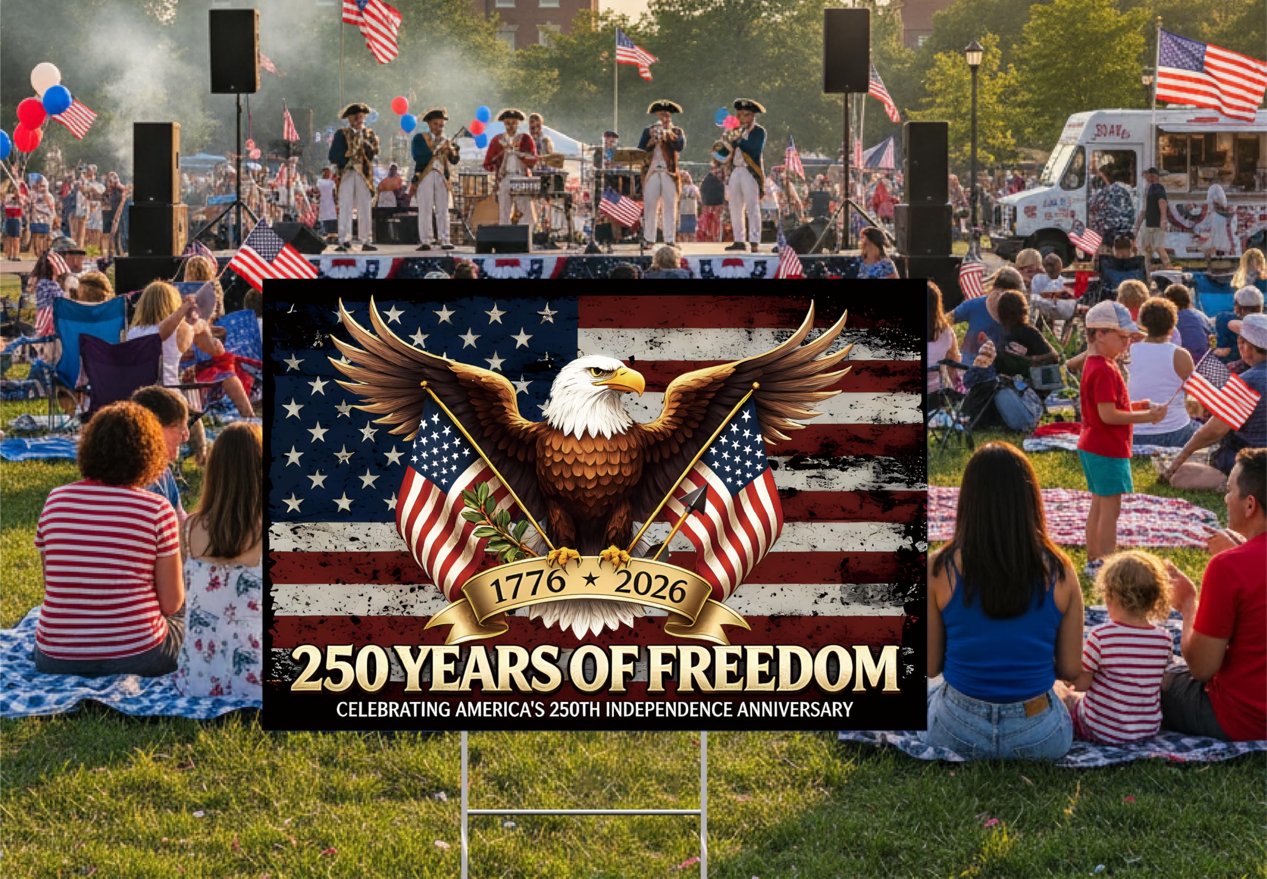 TUOCYERD 250th yard sign with H-stake ensures quick, secure outdoor setup