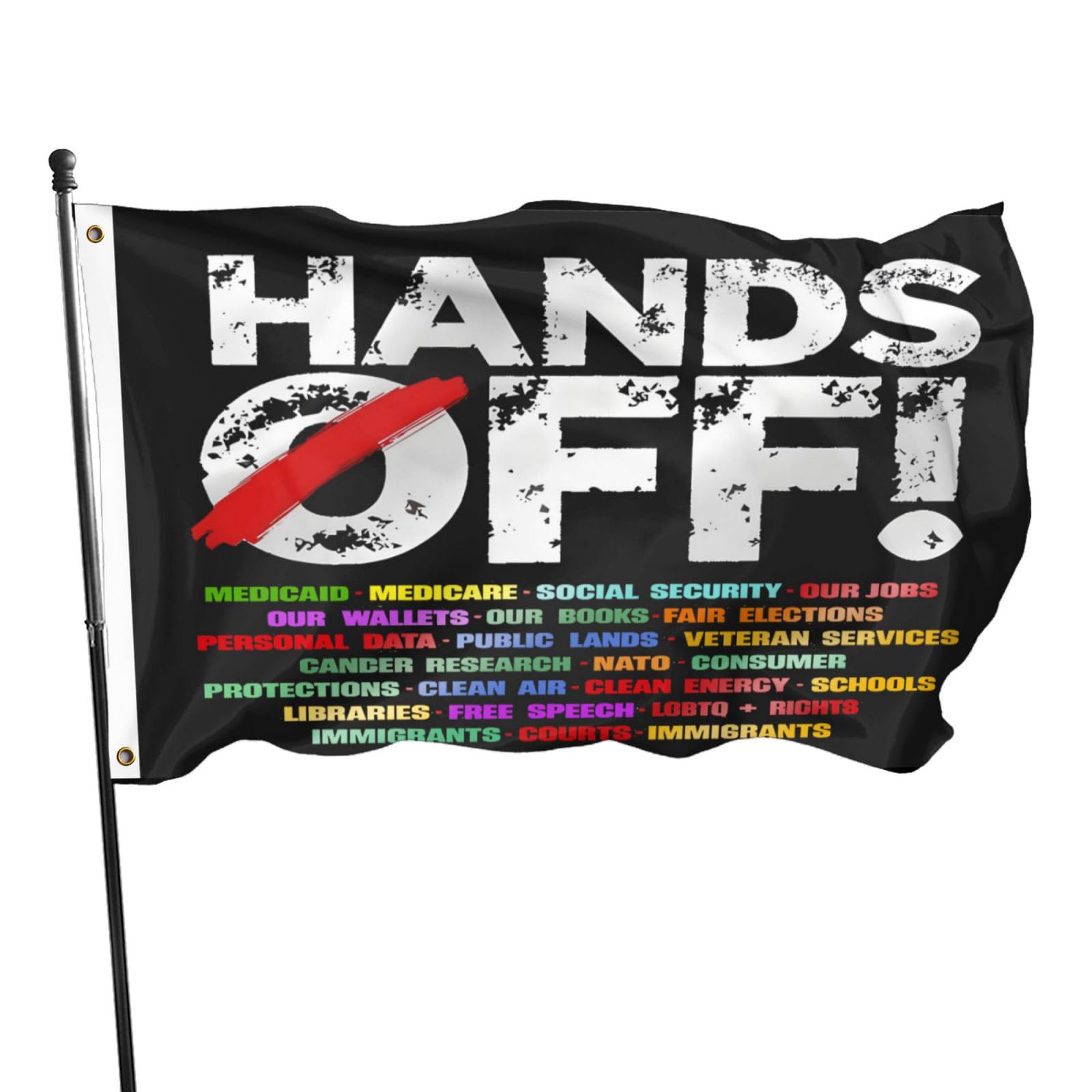 TUOCYERD hands-off flag 3x5ft waving in a sunny yard for outdoor messaging.