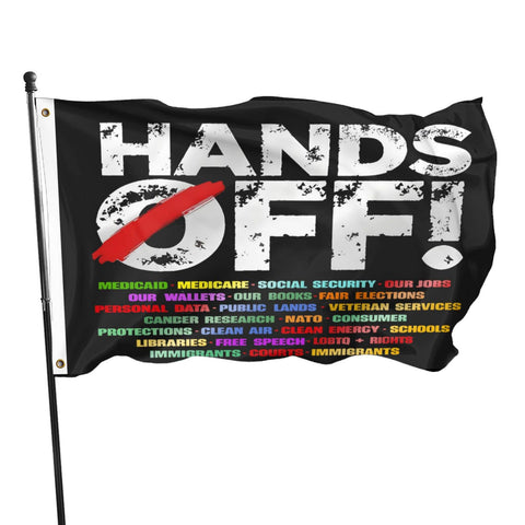 TUOCYERD hands-off flag 3x5ft waving in a sunny yard for outdoor messaging.