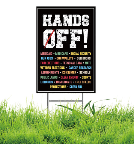 TUOCYERD Hands Off sign back view seen from all directions.