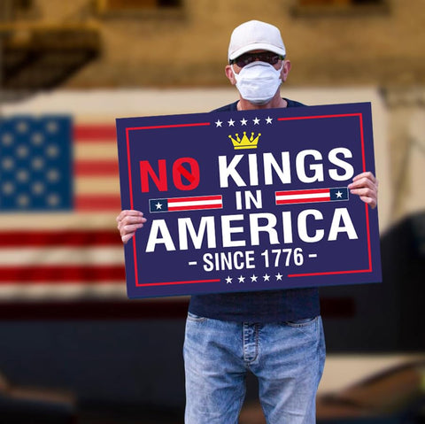TUOCYERD No Kings In America yard sign back view, visible from both sides.