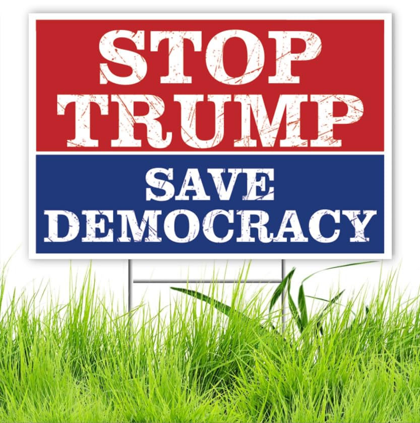 TUOCYERD Stop Trump yard sign front view with bold graphics for outdoor visibility.