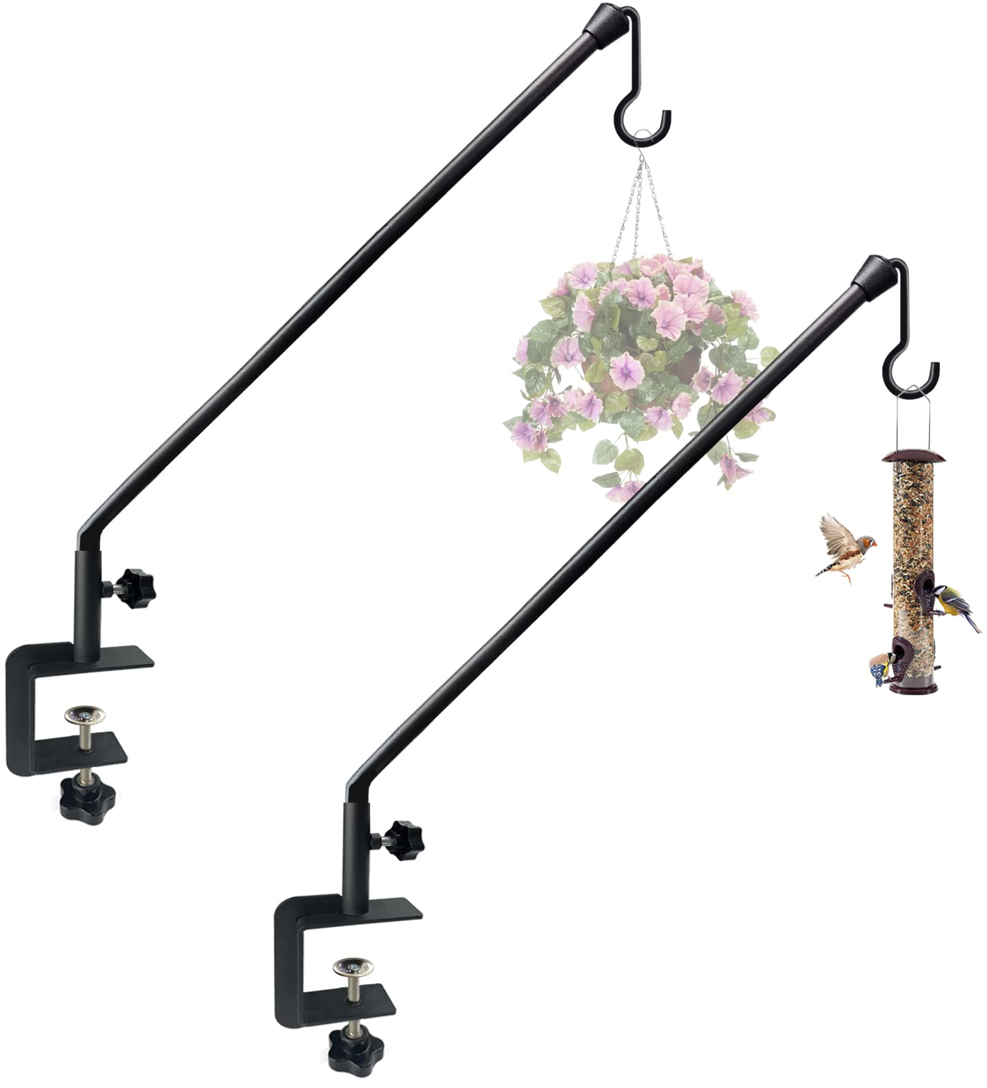 Tuohours 38-inch extended reach deck hook on a railing for bird feeders and planters