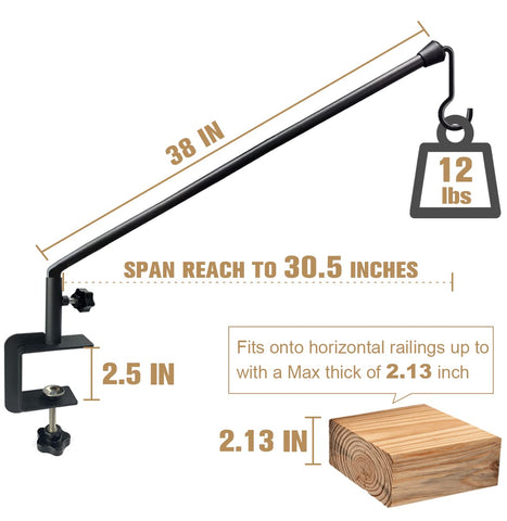 Tuohours deck hook clamps securely to a rail for versatile hanging