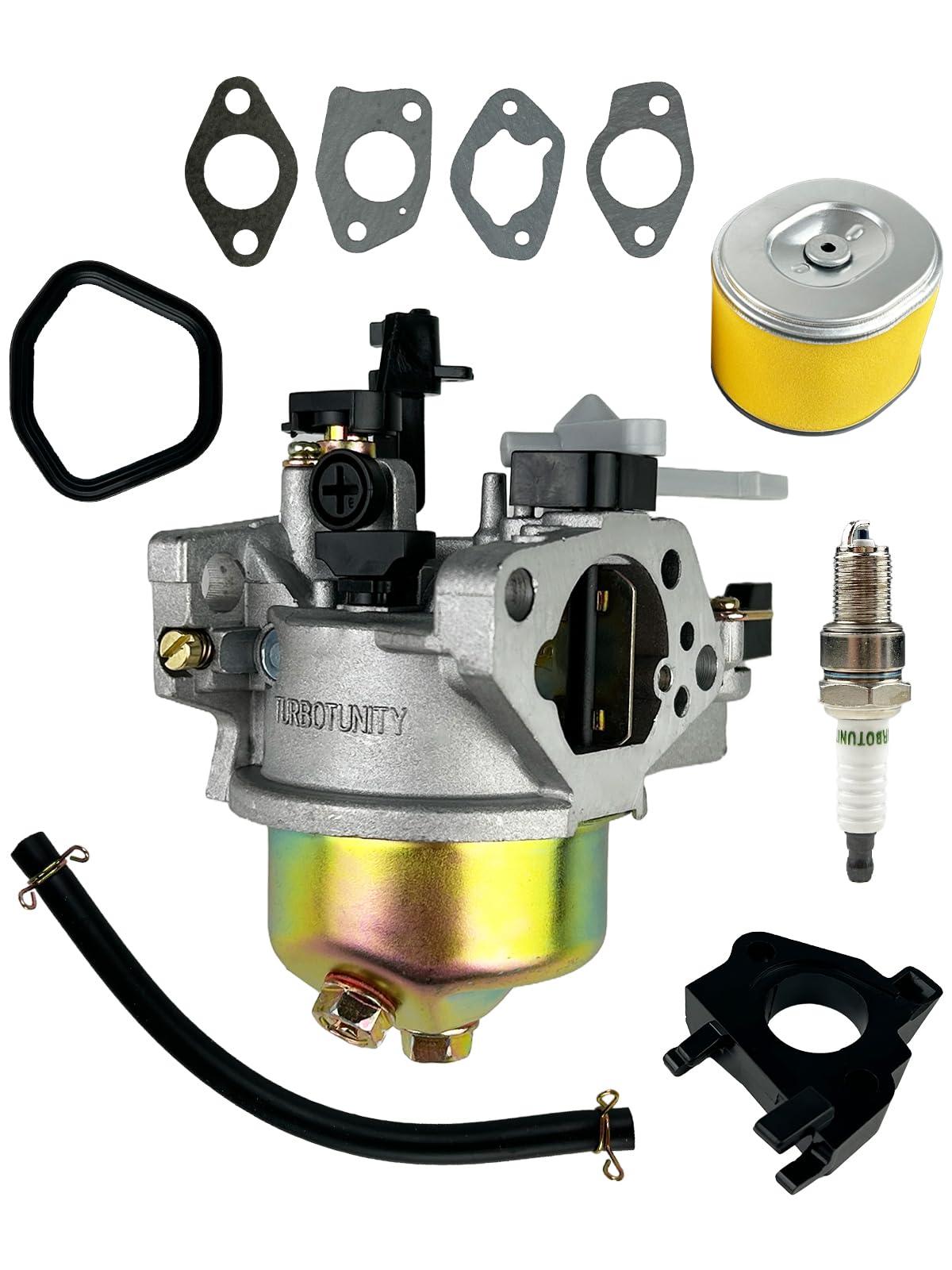Turbotunity carburetor assembly kit close-up showing precision build for improved engine performance.