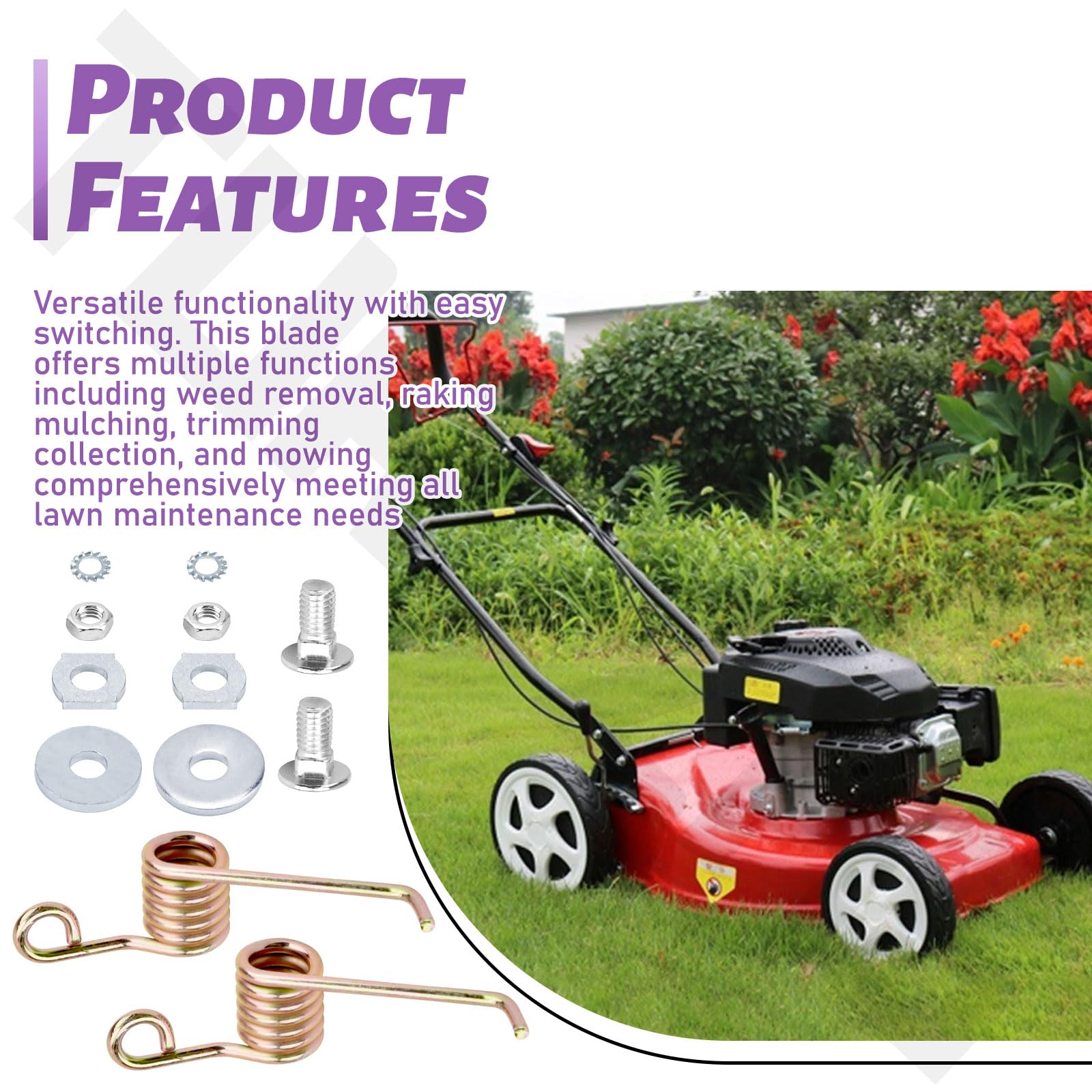 TURFZHS versatile lawn care blade kit for mowing, raking, and trimming.