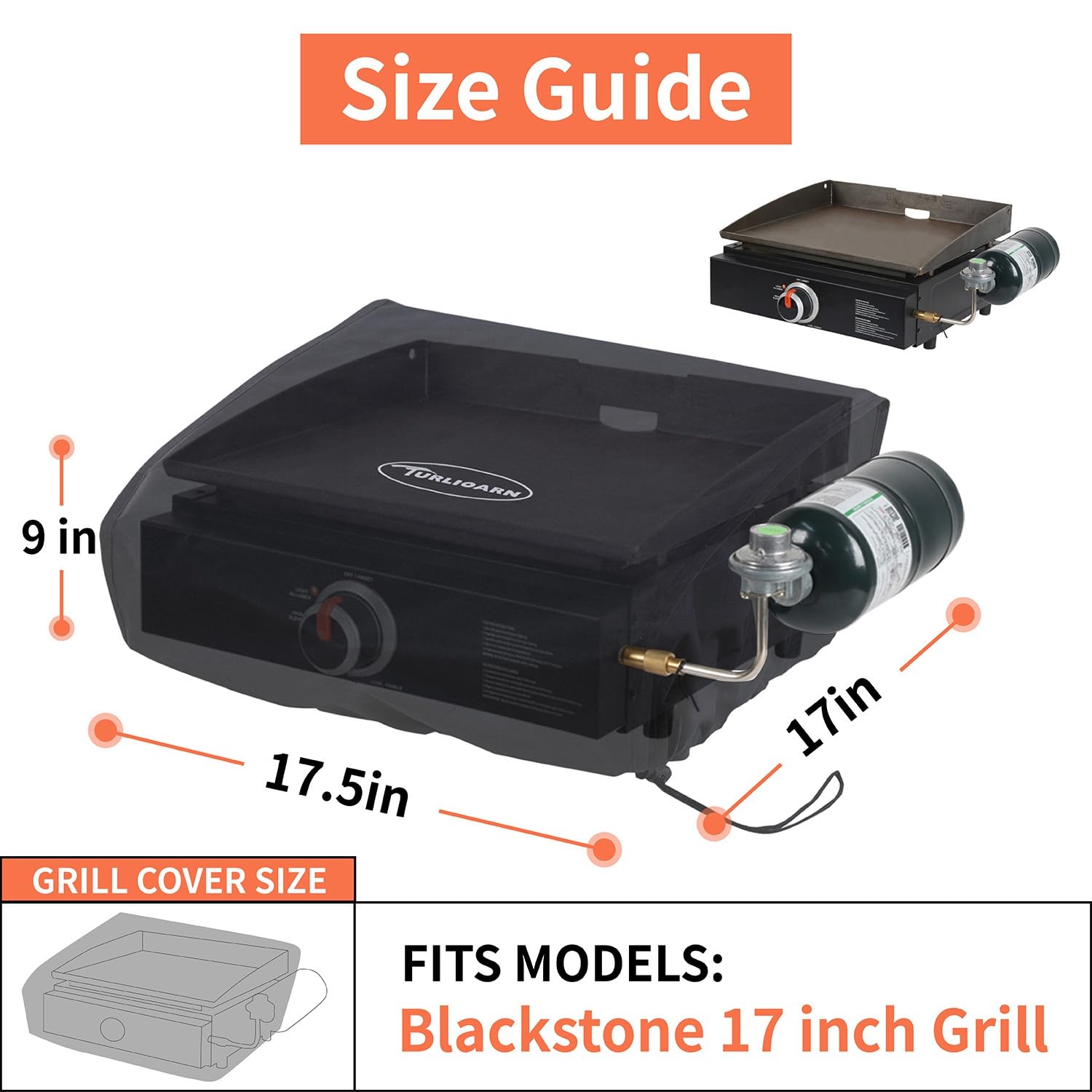 TURLIOARN Blackstone 17-inch grill cover side view shields against wind and moisture