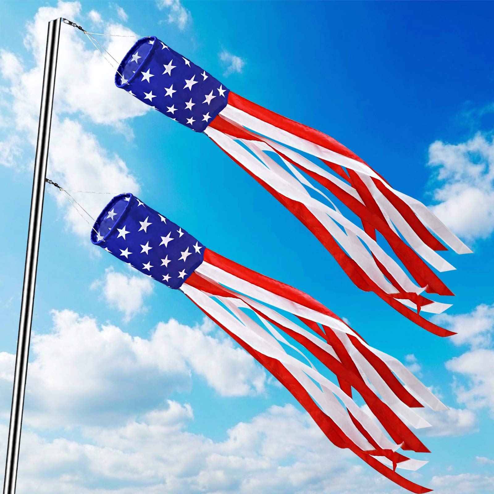 TURNMEON 2-pack 40-inch American flag windsocks for outdoor patriotism and yard decoration.
