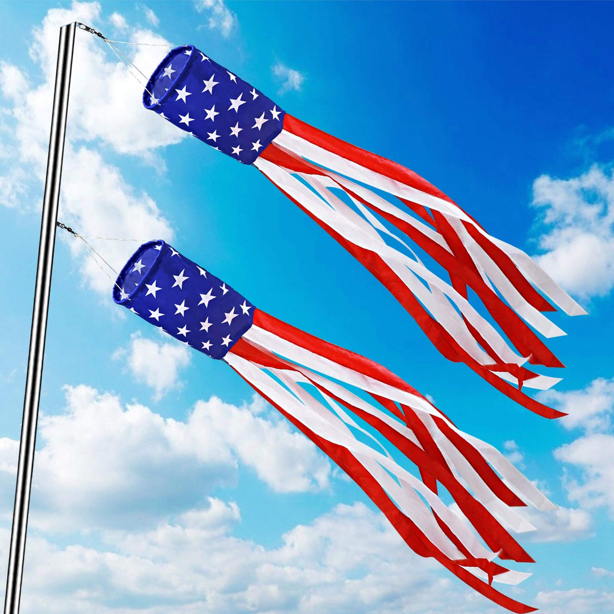 TURNMEON 2-pack 40-inch American flag windsocks for outdoor patriotism and yard decoration.