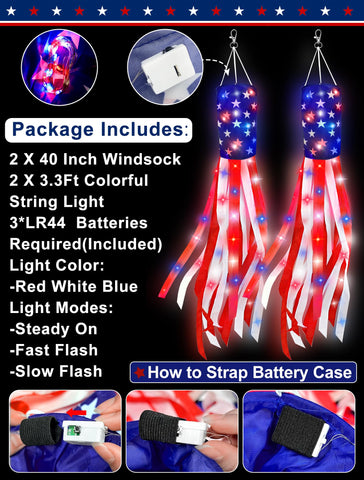 Turnmeon 3-mode LED windsock ideal for Independence Day celebrations