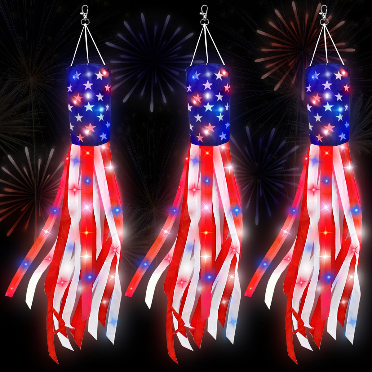 TURNMEON 3-pack 70-inch flag windsock with lights for vivid outdoor decor.