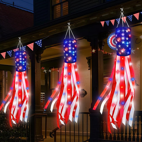 TURNMEON 3-pack 40in American flag windsocks on display for outdoor patriotism.