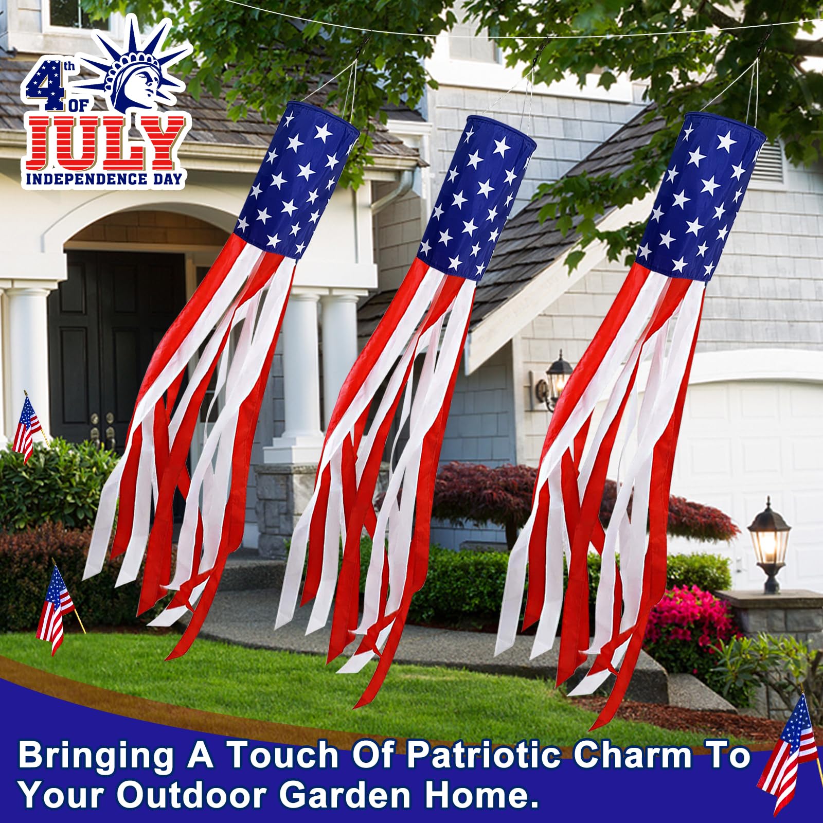 TURNMEON 4th of July yard decor windsock adds festive outdoor flair.