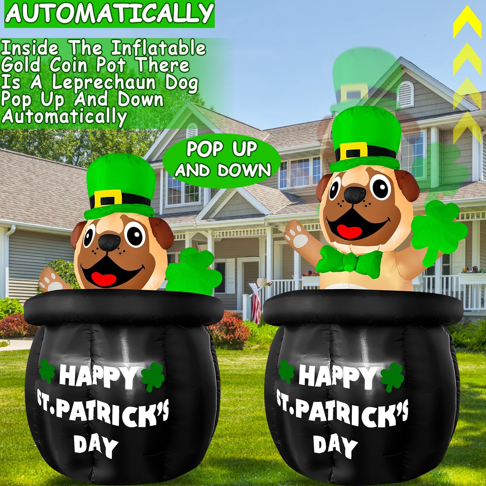 TurnMeOn 5ft St Patrick's Day decor in action on your lawn.