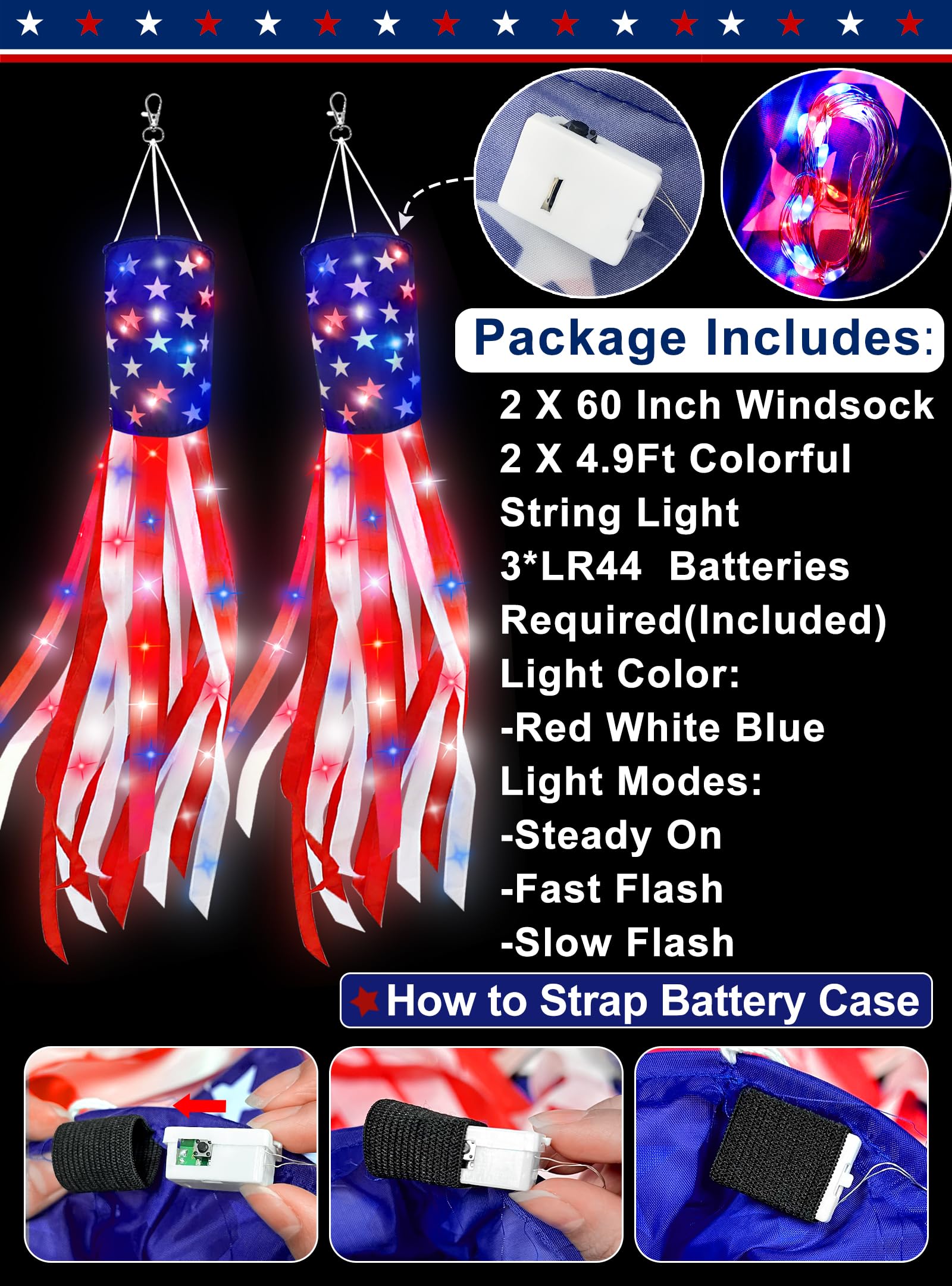TURNMEON 60-inch windsock LED modes for night decor