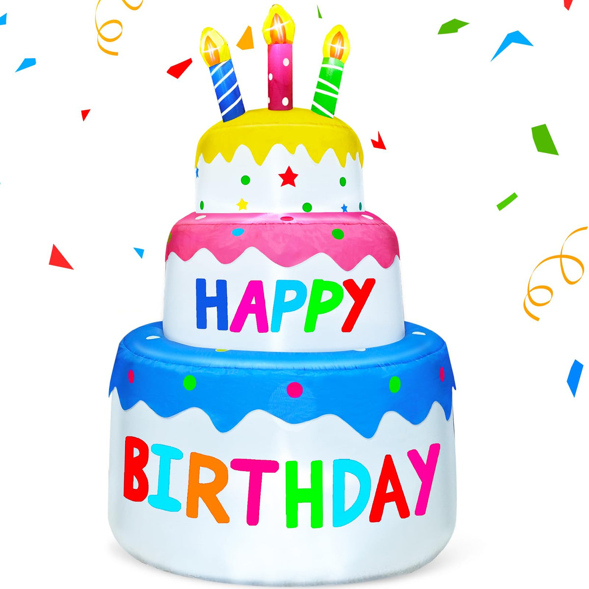 TURNMEON 6ft inflatable birthday cake glows for outdoor parties