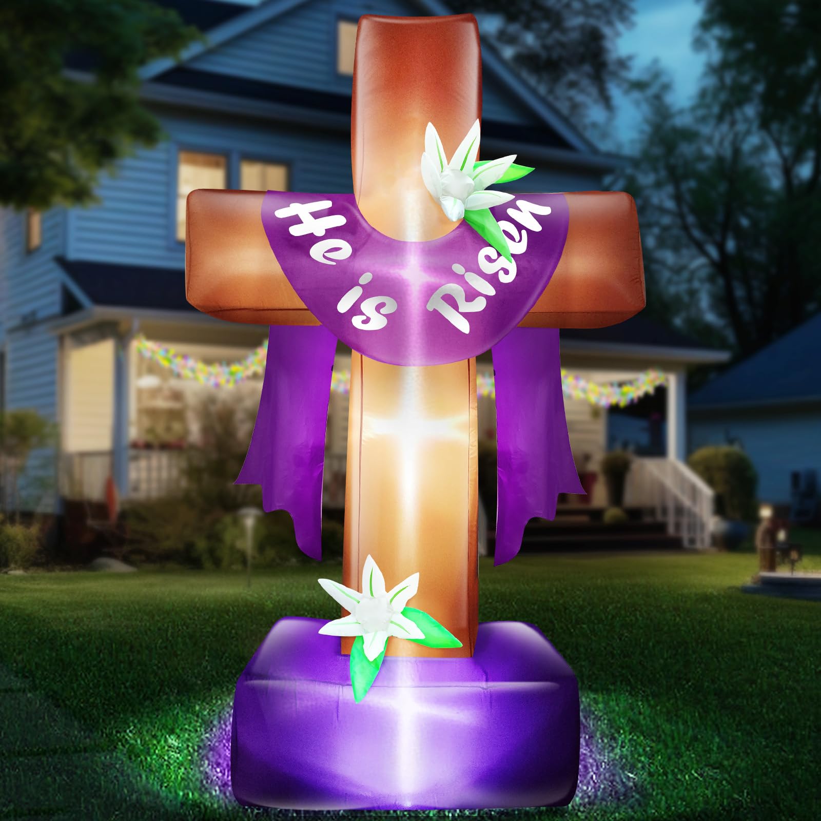 TURNMEON 8ft Easter inflatable cross for outdoor yard decoration, easy setup