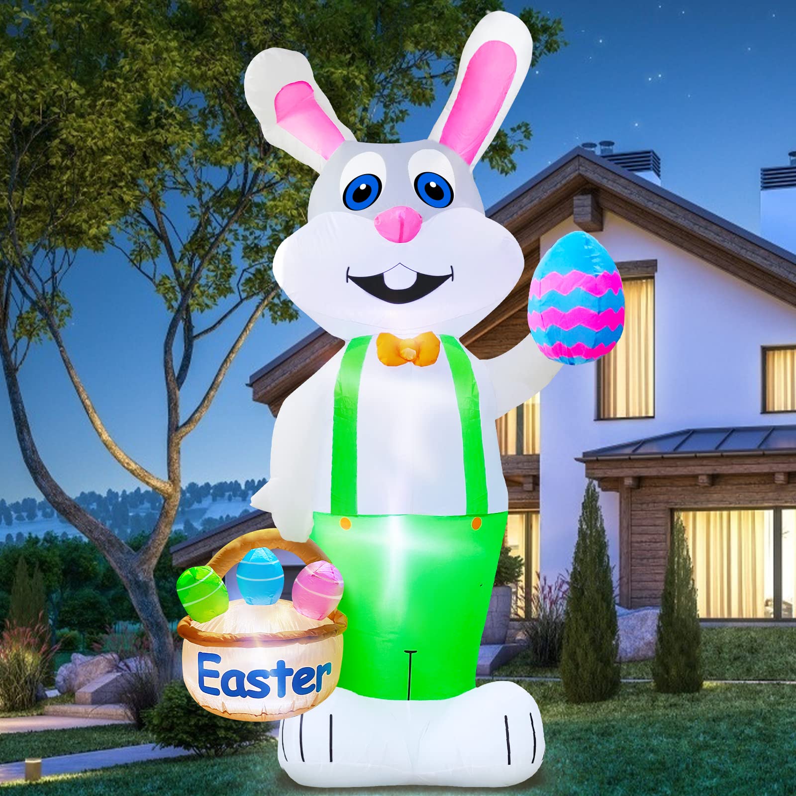 TURNMEON 8ft giant bunny inflatable lights up outdoor Easter display.