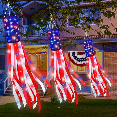 TURNMEON American flag windsock for outdoor decor with integrated light glow.