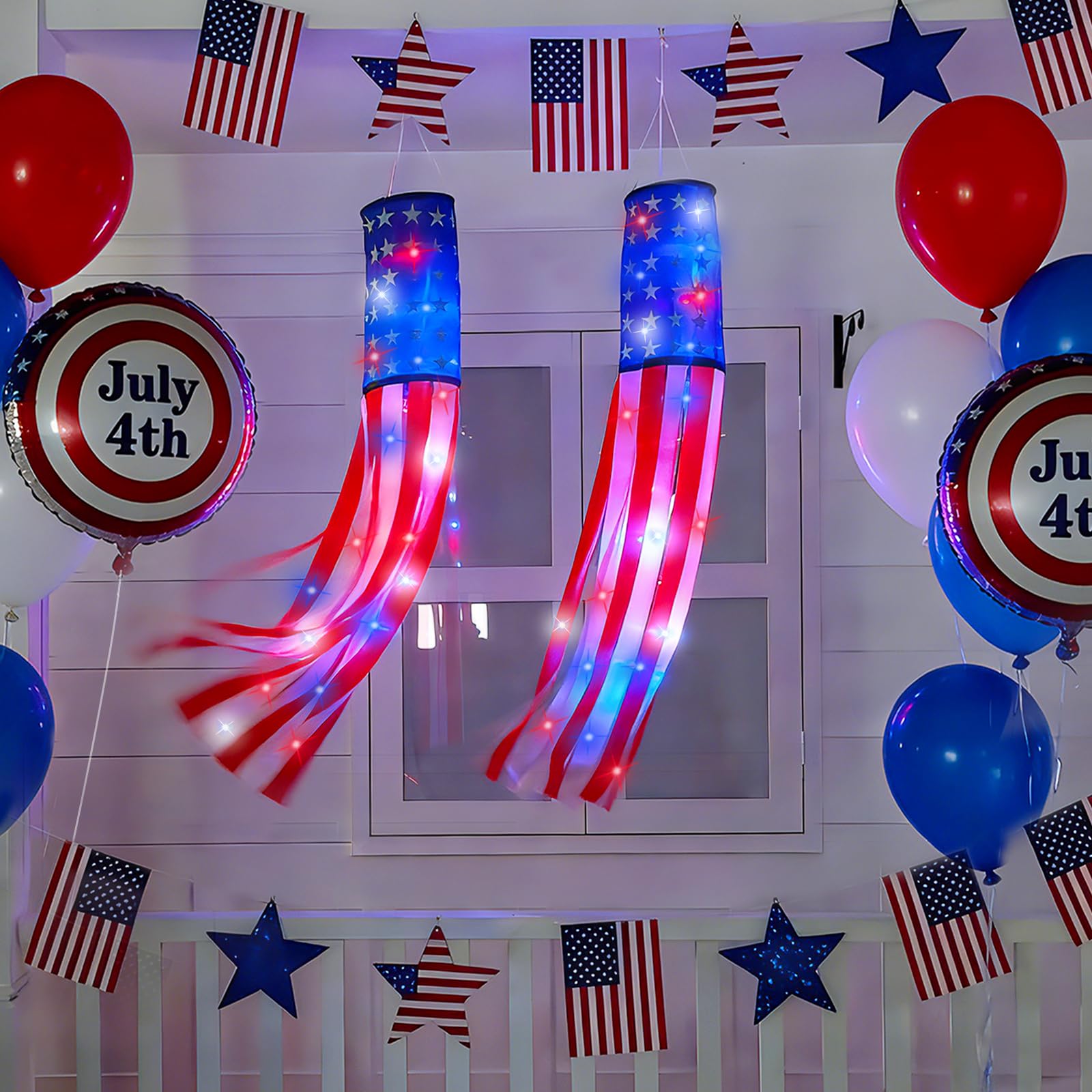 TURNMEON backyard patriotic windsock with lights for seasonal decor.