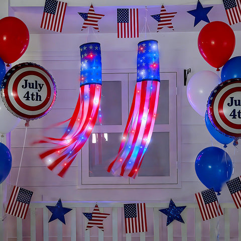 TURNMEON backyard patriotic windsock with lights for seasonal decor.