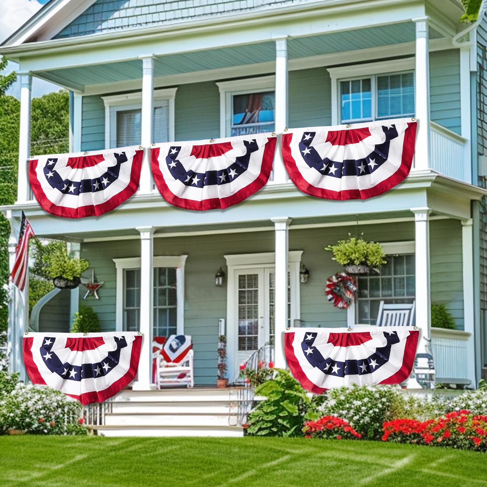 TURNMEON bunting with three brass rings for easy hanging on porch or fence.