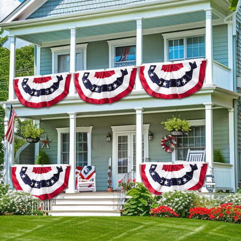 TURNMEON bunting with three brass rings for easy hanging on porch or fence.