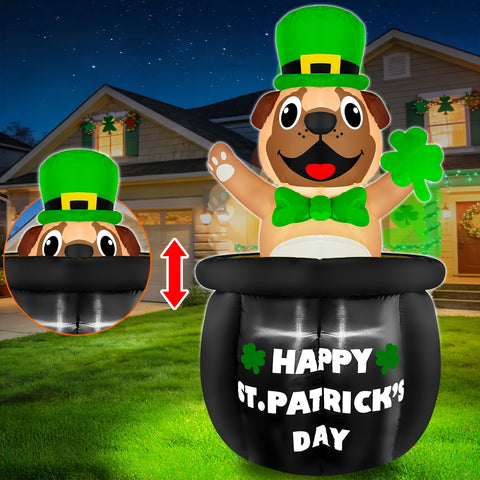 TurnMeOn bulldog inflatable front view with St Patrick's motif for curb appeal.