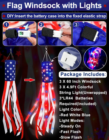 TURNMEON DIY three-mode LED lights for flag windsock decoration.