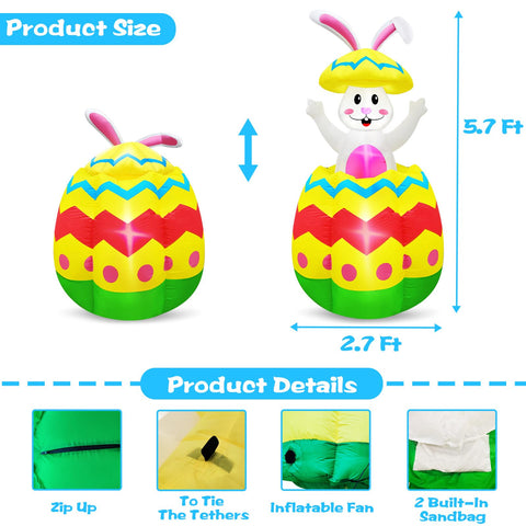 TURNMEON Easter egg inflatable with LED lights brightens nighttime yard decor.